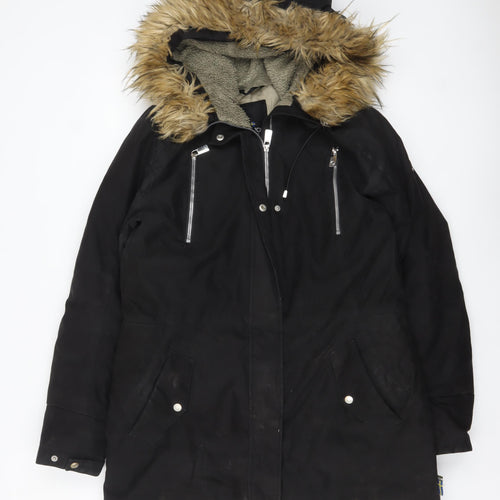 Cobalt of Sweden Women’s Black Fur Trim Hooded Parka Coat Size 16