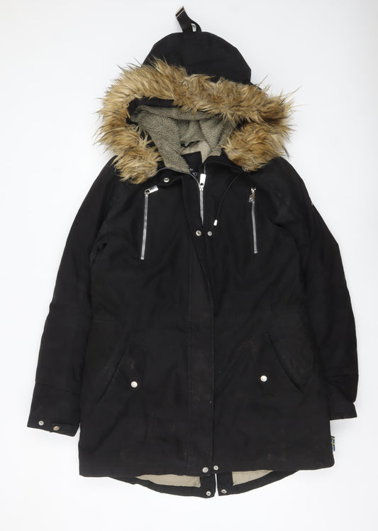 Cobalt of Sweden Women’s Black Fur Trim Hooded Parka Coat Size 16