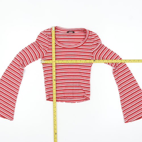 Monki Women Red Striped Cropped Long Sleeve T-Shirt XS