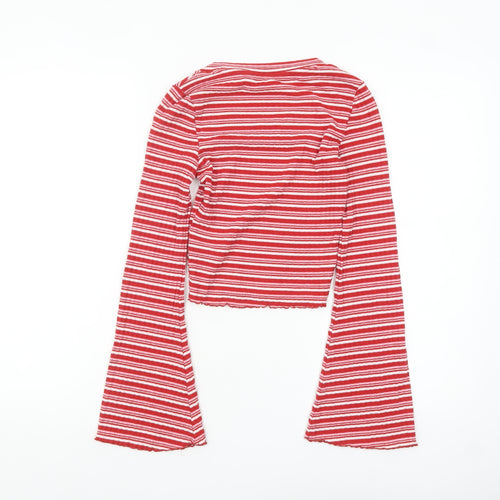 Monki Women Red Striped Cropped Long Sleeve T-Shirt XS