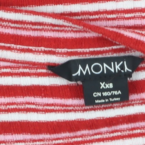 Monki Women Red Striped Cropped Long Sleeve T-Shirt XS