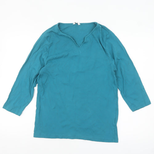 Cotton Traders Women's Blue 3/4 Sleeve Cotton V-Neck Top Size 18
