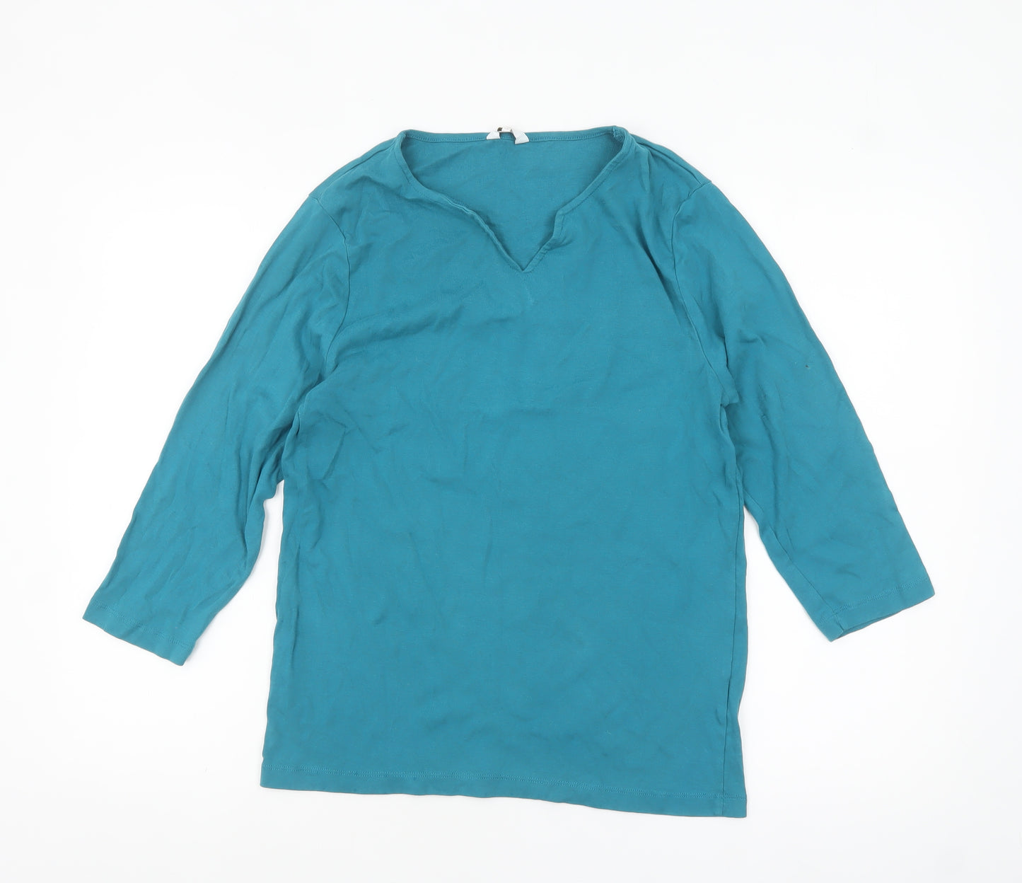 Cotton Traders Women's Blue 3/4 Sleeve Cotton V-Neck Top Size 18