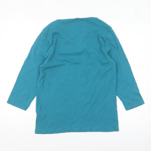 Cotton Traders Women's Blue 3/4 Sleeve Cotton V-Neck Top Size 18