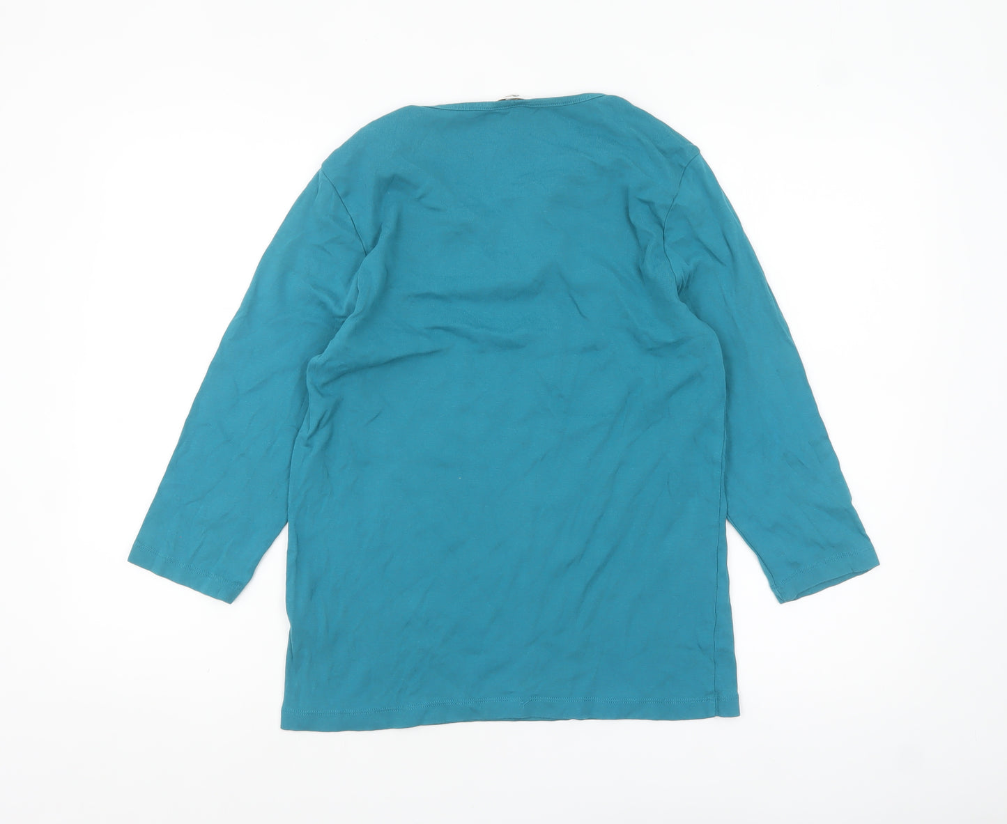 Cotton Traders Women's Blue 3/4 Sleeve Cotton V-Neck Top Size 18