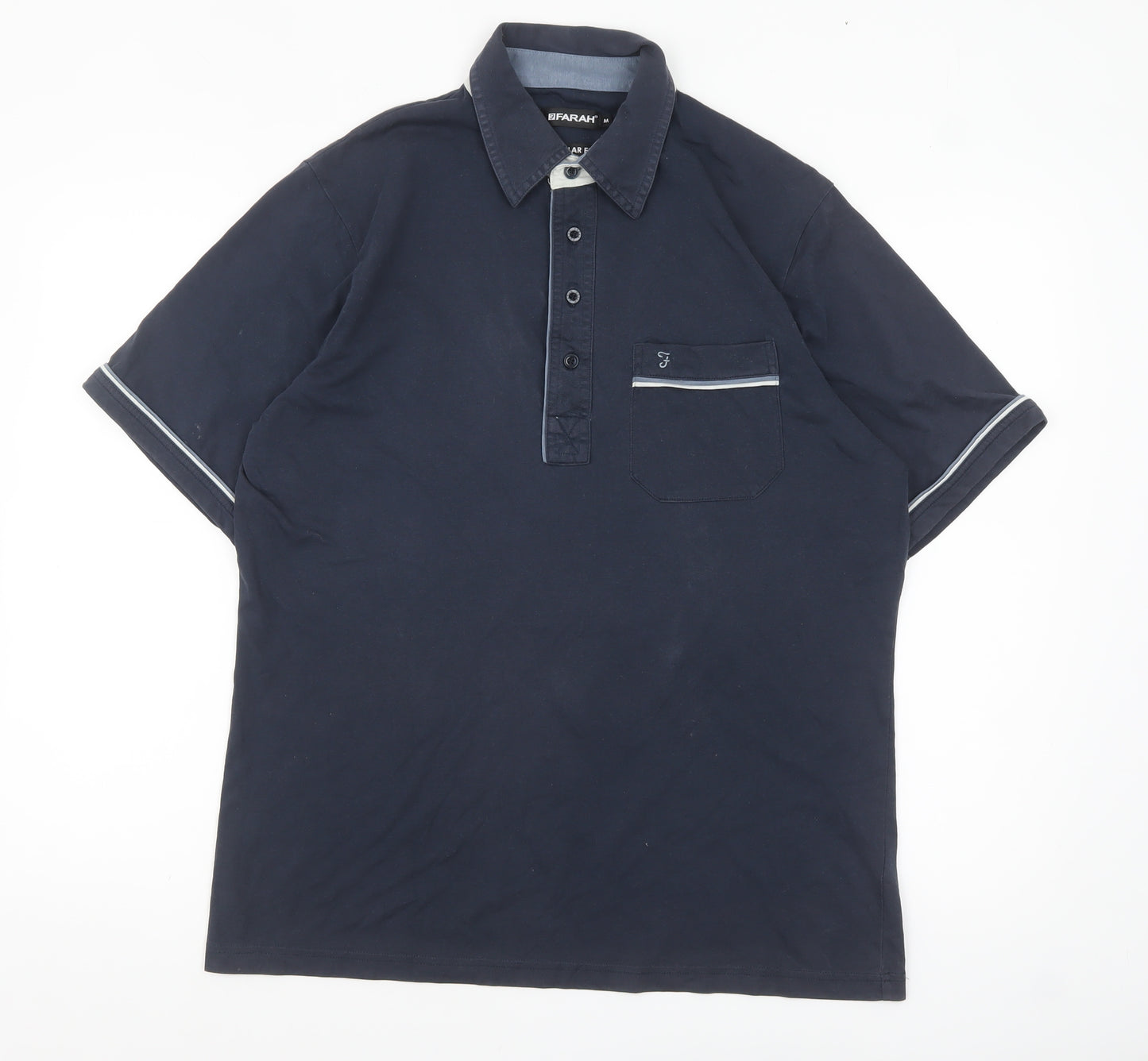 Farah Men's Blue Regular Fit Cotton Polo Shirt Size M