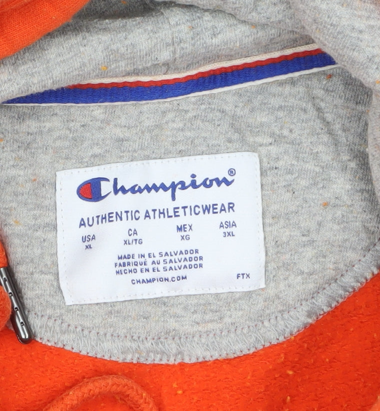 Champion Men's Orange XL Pullover Hoodie with Logo Graphic