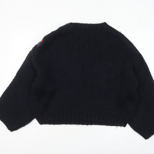 Zara Women Black Embroidered Chunky Knit Acrylic Jumper M