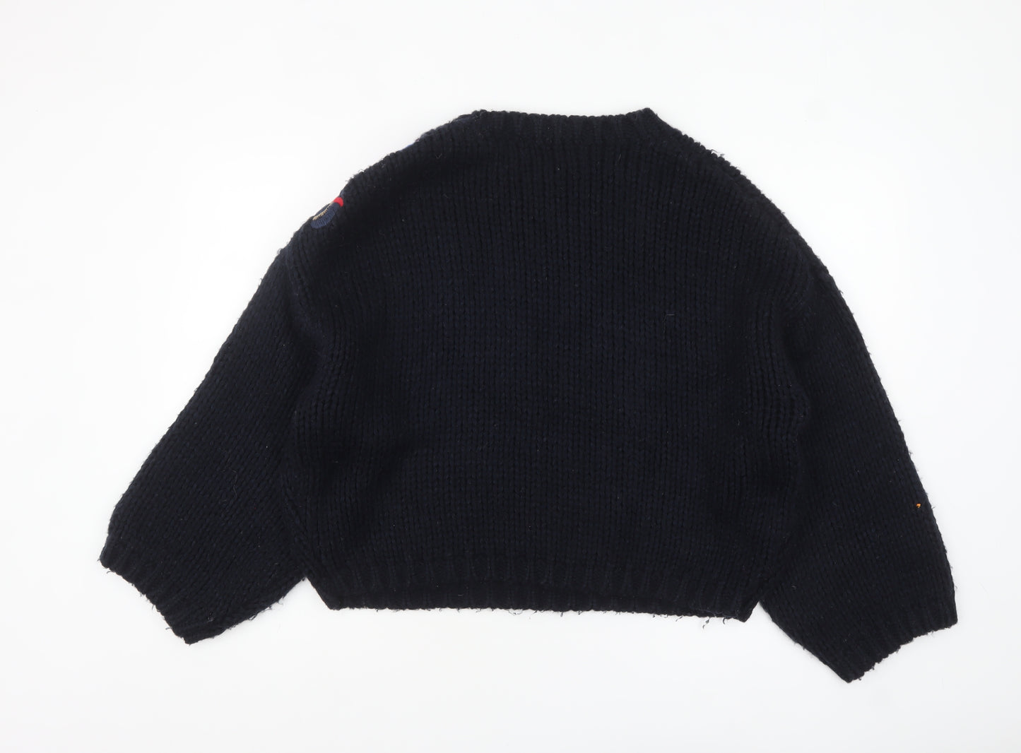 Zara Women Black Embroidered Chunky Knit Acrylic Jumper M