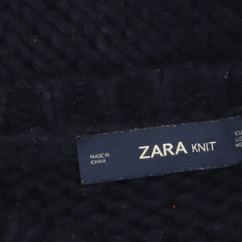 Zara Women Black Embroidered Chunky Knit Acrylic Jumper M