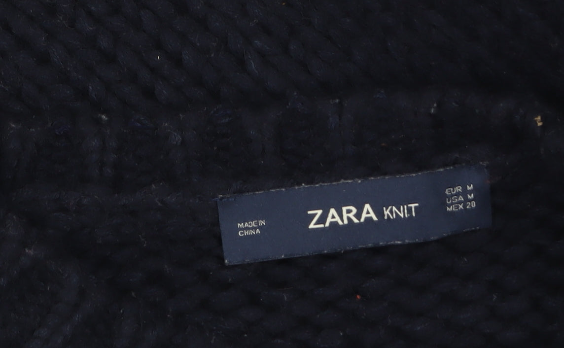 Zara Women Black Embroidered Chunky Knit Acrylic Jumper M