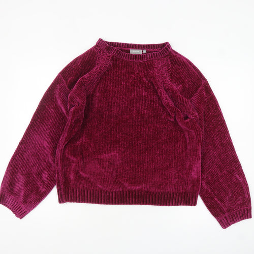 Fransa Women's Purple Velvet Long Sleeve Pullover Jumper M