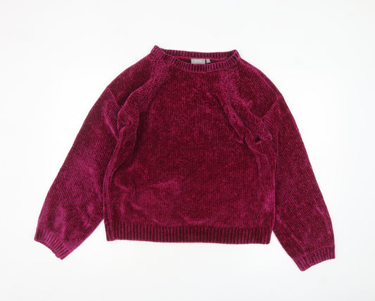 Fransa Women's Purple Velvet Long Sleeve Pullover Jumper M