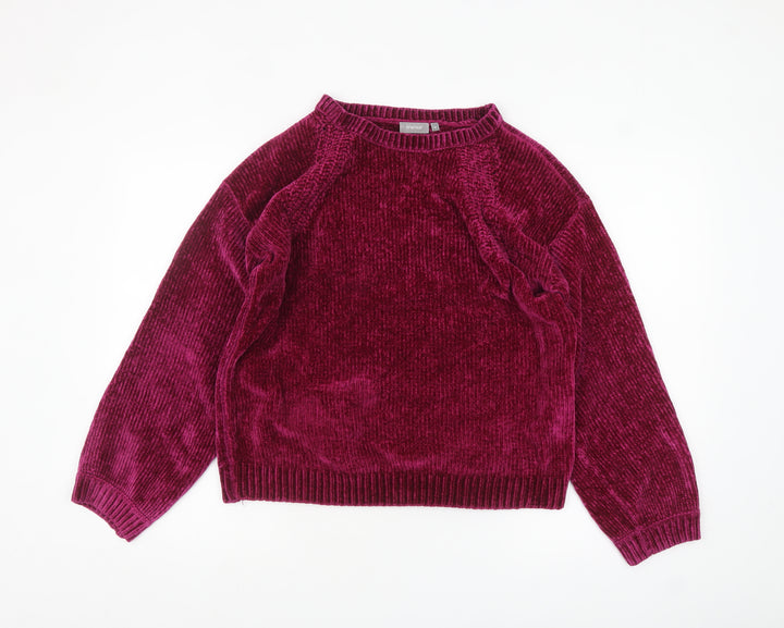 Fransa Women's Purple Velvet Long Sleeve Pullover Jumper M