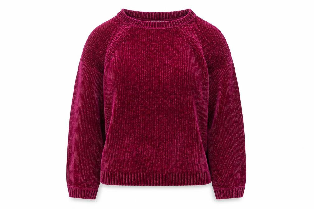 Front view of Fransa Women's Purple Velvet Long Sleeve jumper M