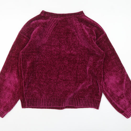 Fransa Women's Purple Velvet Long Sleeve Pullover Jumper M