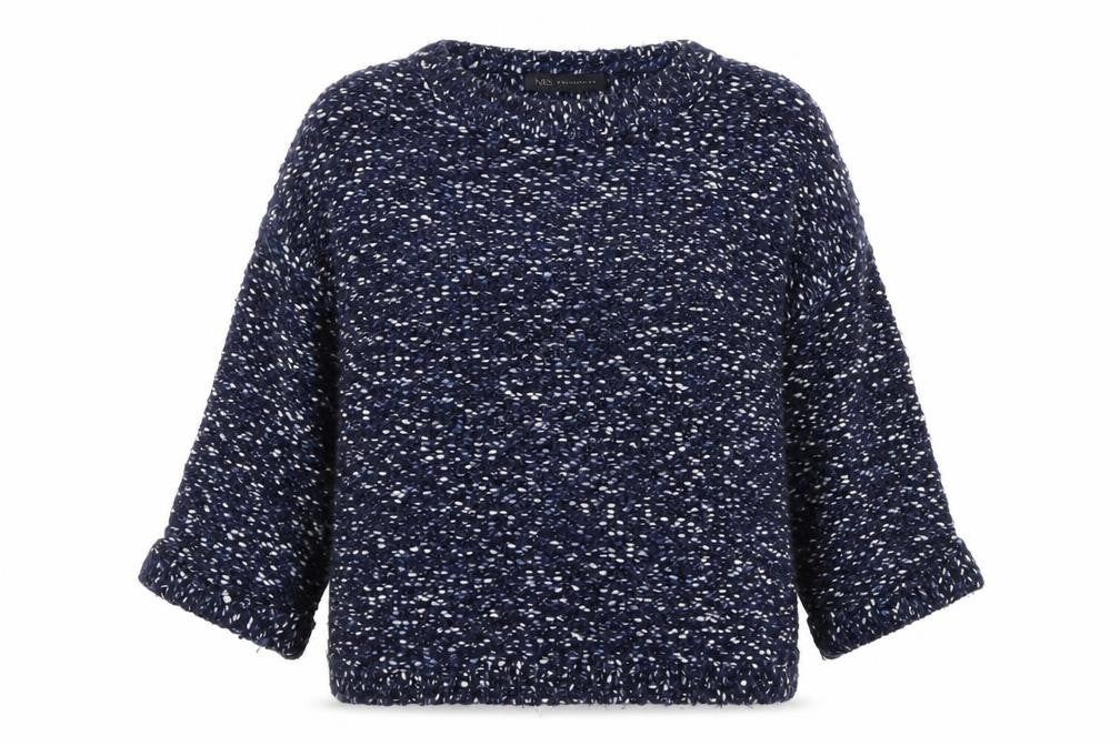 Front view of Marks & Spencer Women’s Blue Mix Chunky Knit Jumper Small
