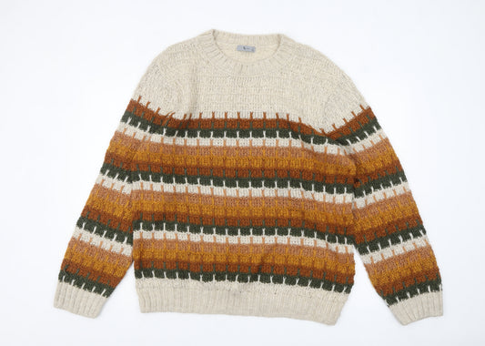 Tu Men's Multicoloured XL Chunky Knit Striped Crew Neck Jumper