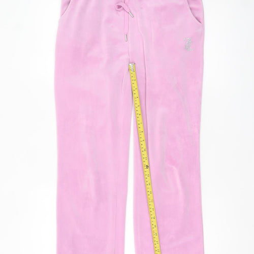 Juicy Couture Women Pink Velour Jogger Trousers Size M Rhinestone Detail