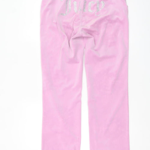 Juicy Couture Women Pink Velour Jogger Trousers Size M Rhinestone Detail