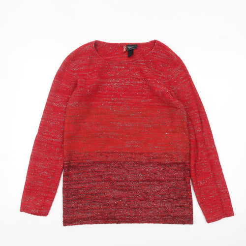 Sweater Shop Women Red Metallic Knit Pullover Jumper M
