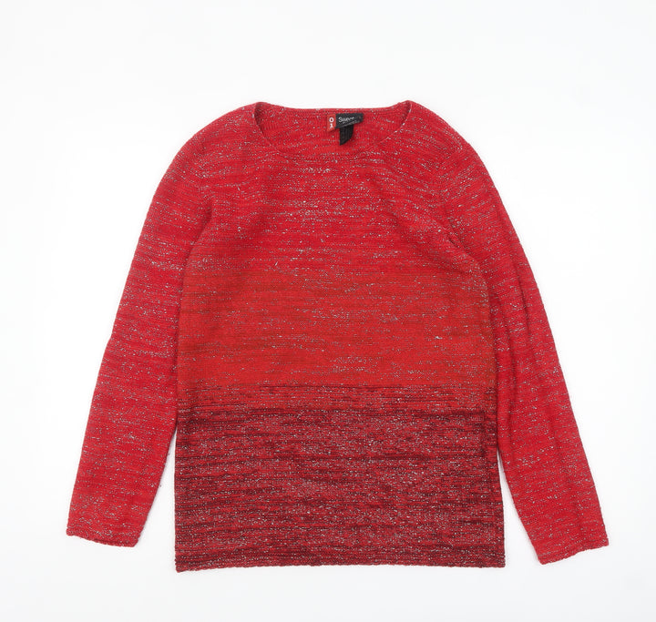 Sweater Shop Women Red Metallic Knit Pullover Jumper M