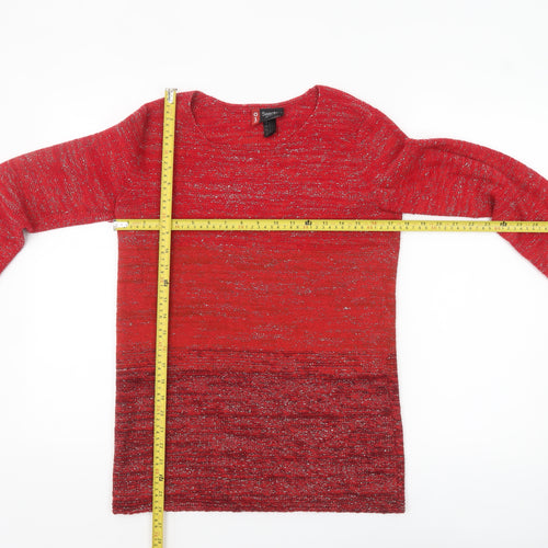 Sweater Shop Women Red Metallic Knit Pullover Jumper M