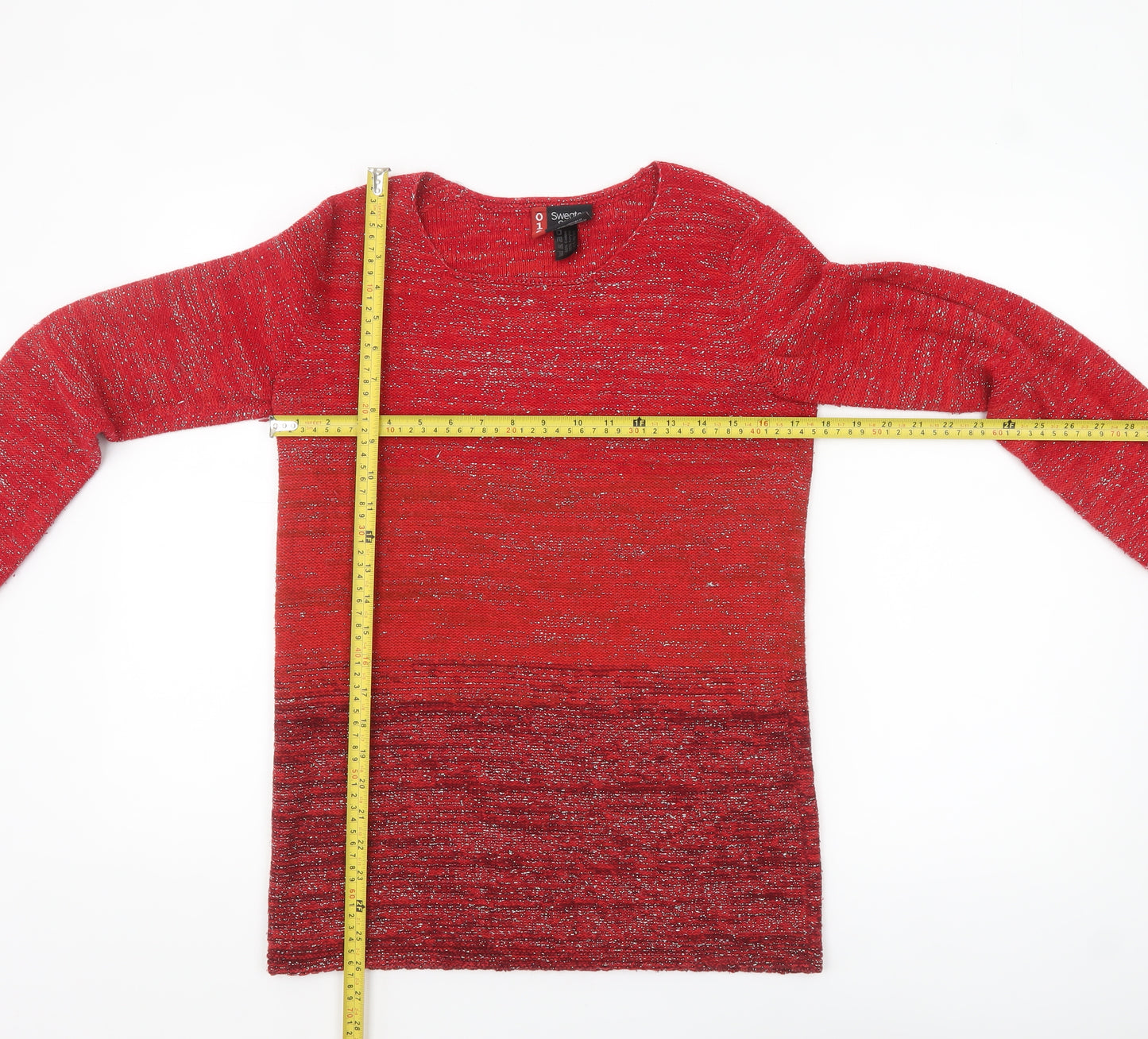 Sweater Shop Women Red Metallic Knit Pullover Jumper M