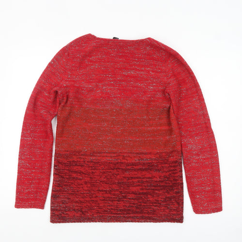 Sweater Shop Women Red Metallic Knit Pullover Jumper M