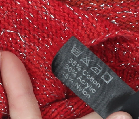 Sweater Shop Women Red Metallic Knit Pullover Jumper M