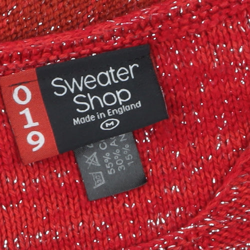 Sweater Shop Women Red Metallic Knit Pullover Jumper M