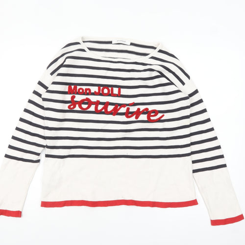 Promod Women's Multicoloured Striped Cotton Pullover Jumper M