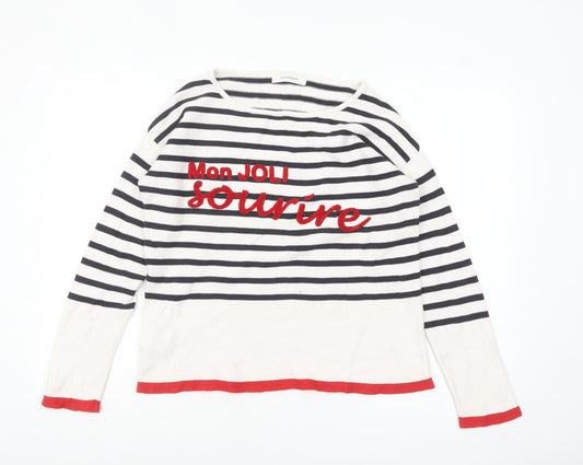 Promod Women's Multicoloured Striped Cotton Pullover Jumper M