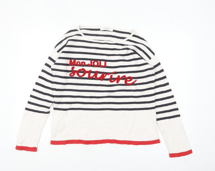 Promod Women's Multicoloured Striped Cotton Pullover Jumper M