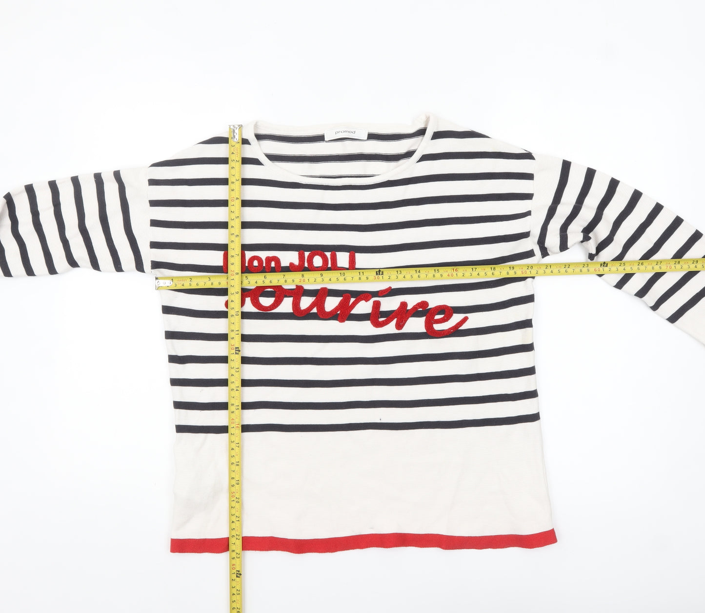 Promod Women's Multicoloured Striped Cotton Pullover Jumper M