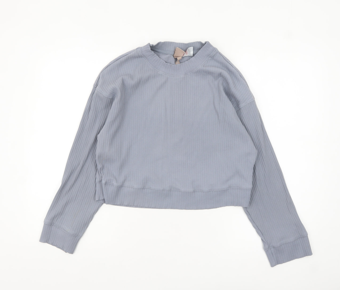 H&M Womens Blue Ribbed Pullover Sweatshirt XS Crew Neck Long Sleeve