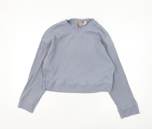 H&M Womens Blue Ribbed Pullover Sweatshirt XS Crew Neck Long Sleeve