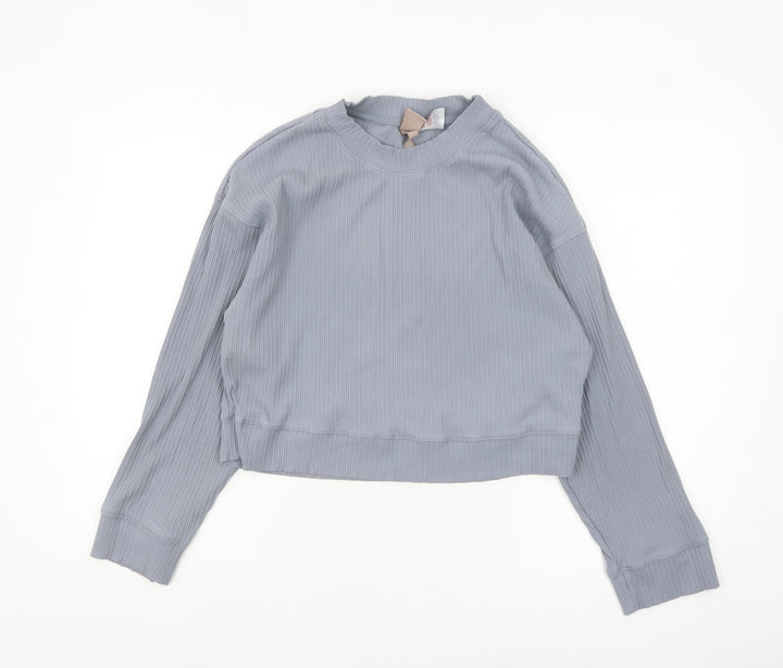 H&M Womens Blue Ribbed Pullover Sweatshirt XS Crew Neck Long Sleeve