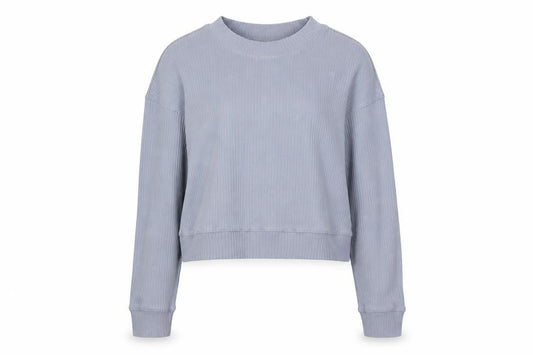 Front view of H&M women’s blue ribbed pullover sweatshirt xs crew neck long sleeve