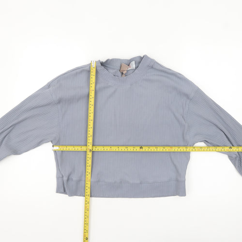 H&M Womens Blue Ribbed Pullover Sweatshirt XS Crew Neck Long Sleeve