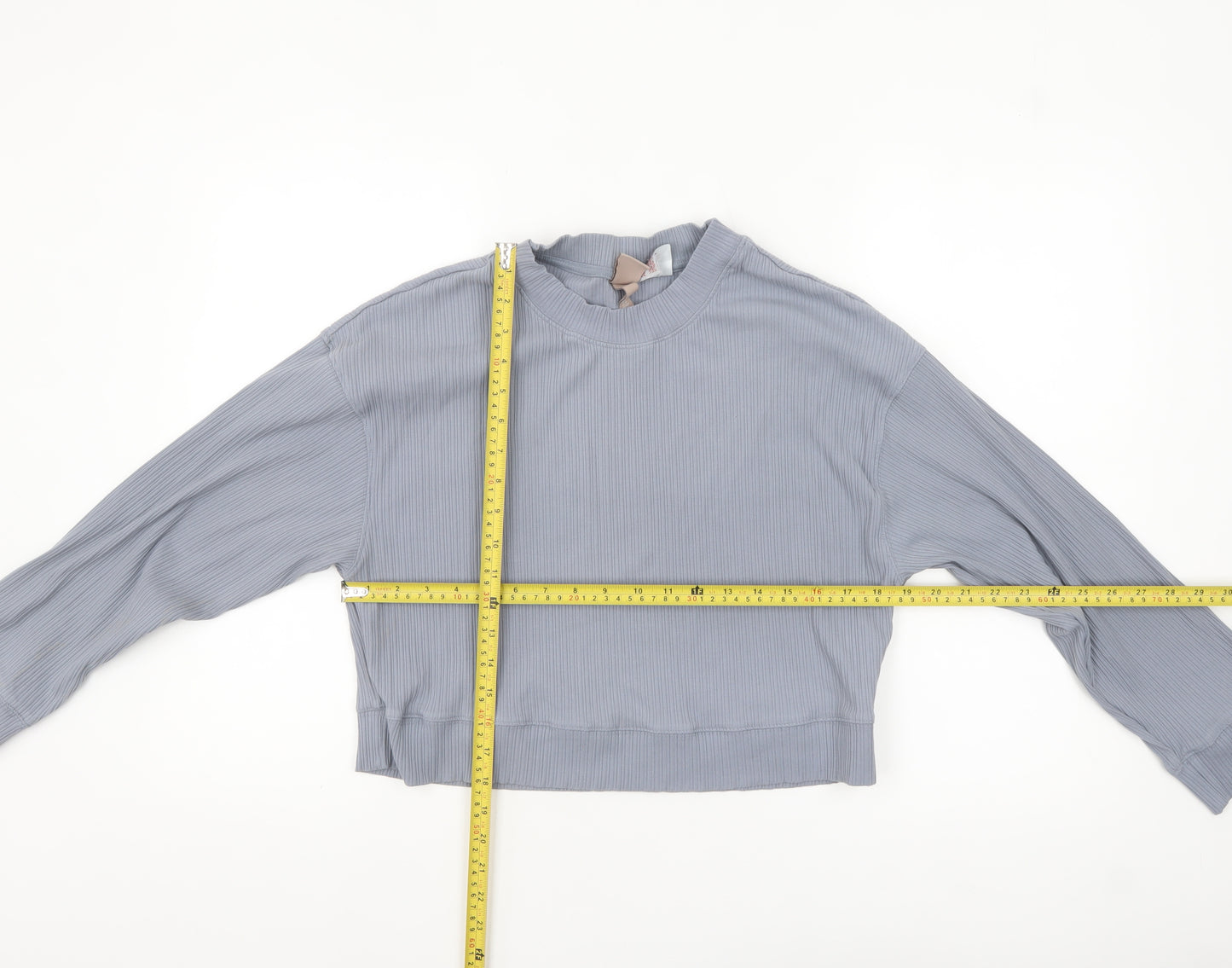 H&M Womens Blue Ribbed Pullover Sweatshirt XS Crew Neck Long Sleeve