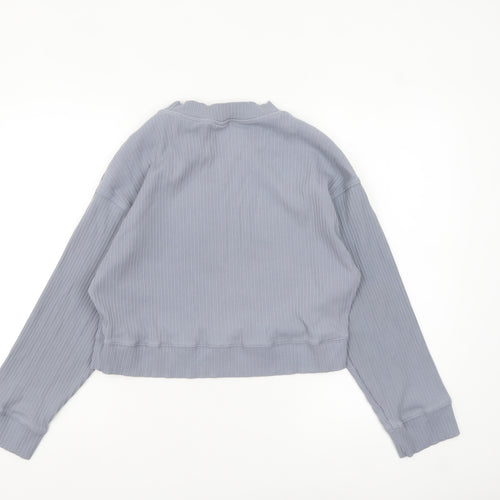 H&M Womens Blue Ribbed Pullover Sweatshirt XS Crew Neck Long Sleeve