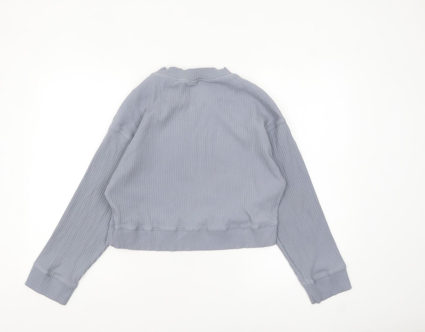 H&M Womens Blue Ribbed Pullover Sweatshirt XS Crew Neck Long Sleeve