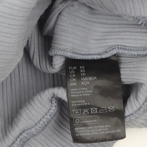 H&M Womens Blue Ribbed Pullover Sweatshirt XS Crew Neck Long Sleeve