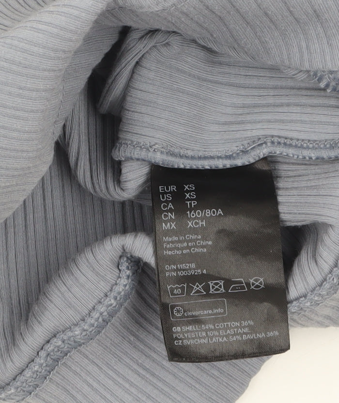H&M Womens Blue Ribbed Pullover Sweatshirt XS Crew Neck Long Sleeve