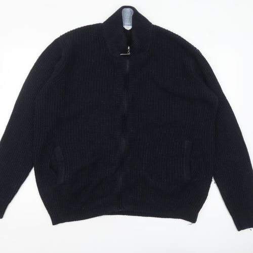 Cotton Traders Men's Blue XL Full Zip Chunky Knit Wool Jumper