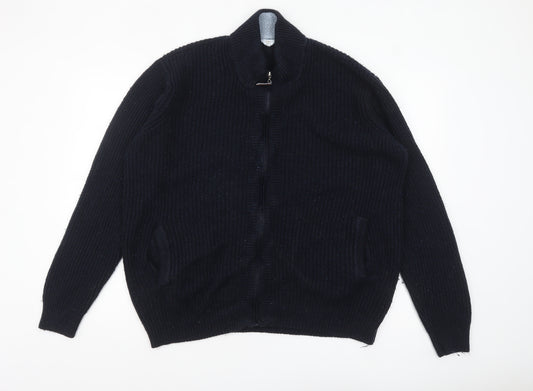 Cotton Traders Men's Blue XL Full Zip Chunky Knit Wool Jumper