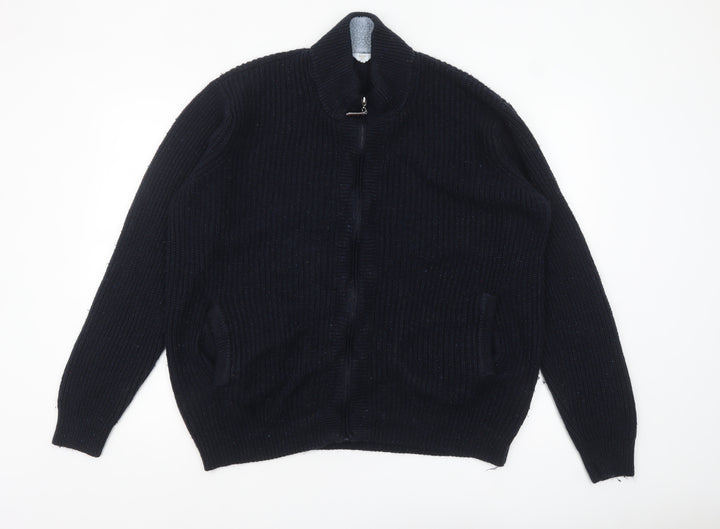 Cotton Traders Men's Blue XL Full Zip Chunky Knit Wool Jumper