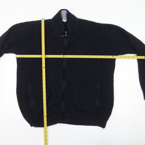 Cotton Traders Men's Blue XL Full Zip Chunky Knit Wool Jumper