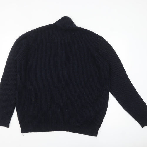 Cotton Traders Men's Blue XL Full Zip Chunky Knit Wool Jumper